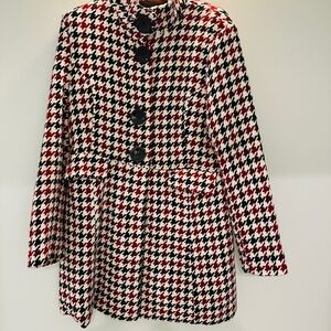 Last Kiss Black and Red Houndstooth Pea Coat